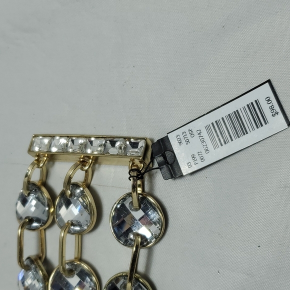 Cache 3 strand gold tone bracelet with large links & faceted crystals - Picture 3 of 5